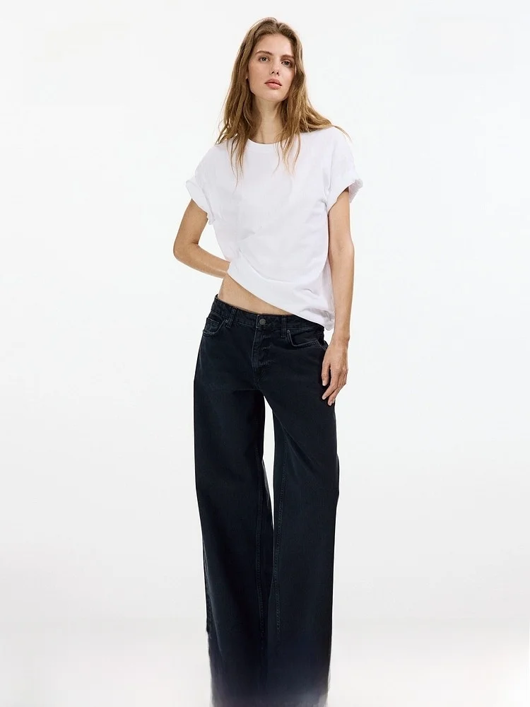

Low Waist Loose Fit Women's Jeans H&M Summer New Arrival 1343731 Cotton Material Comfortable Ladies Jeans Spring Season
