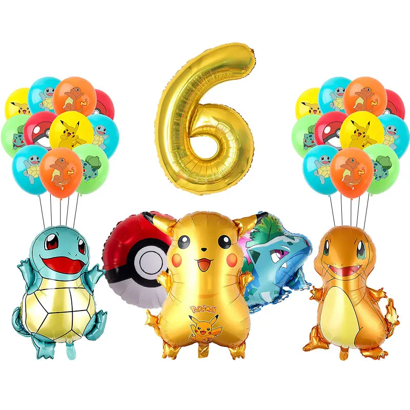 Pokemon Geburtstagsparty-Zubehör, Pikachu-Luftballons, Geschirr, Tischdecke, Teller, Serviette, Banner, Hintergrund, Geburtstagsdekoration für Kinder