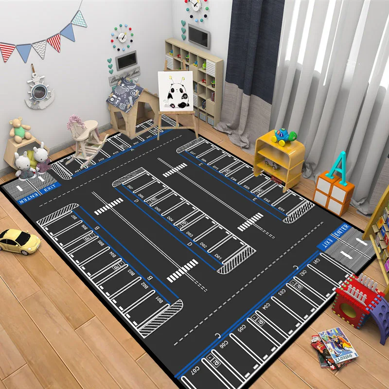 Vintage Parking Lot Play Area Rug Numbered Parking Print NonSlip Floor Mat for Room Playroom Toy Car Decor Carpet