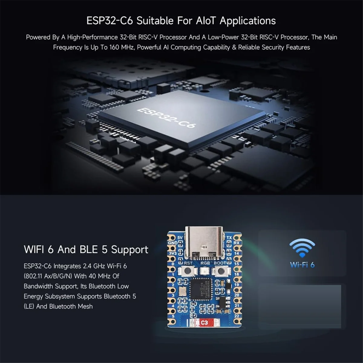 2025 New- 2pcs ESP32 Development Board ESP32-C6 Mini Development Board Based on ESP32-C6FH4 Dual Processors 2.4GHz WiFi 6 & BT5