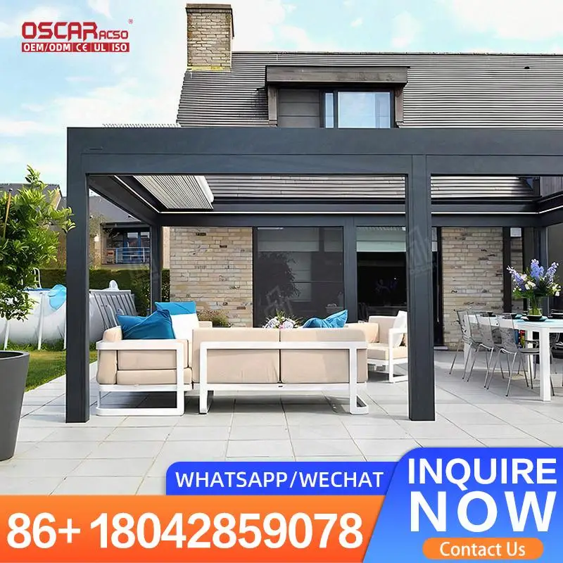 

Outdoor Rainproof Electric Standing Gazebo Bioclimatic Louvered Aluminum for Yard Terrace Roof Pergola