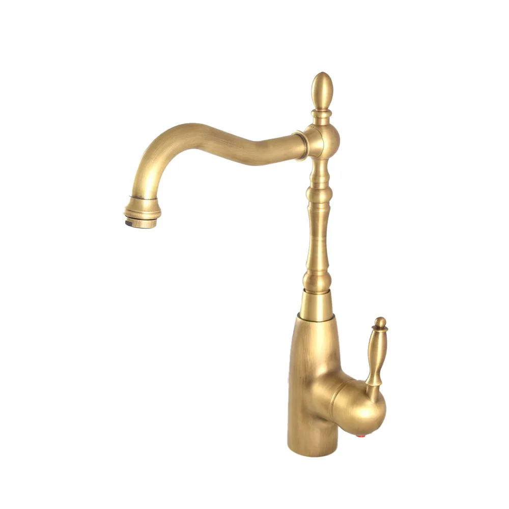 Antique Brass Kitchen Wet Bar Bathroom Vessel Sink Faucet Single Hole Swivel Spout Mixer Tap aan323