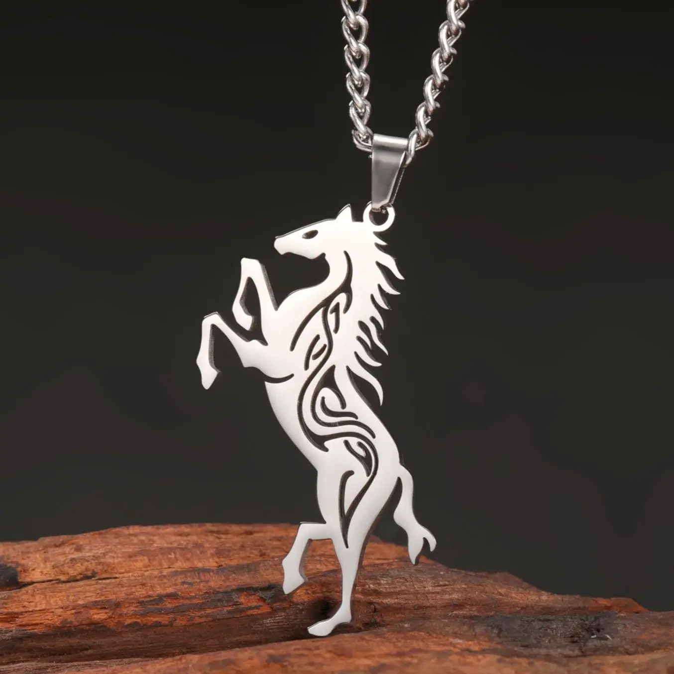 LIKGREAT Celtic Horse Necklace for Men Women Stainless Steel Punk Animal Pendant Jewelry Horse Lovers Birthday Gift