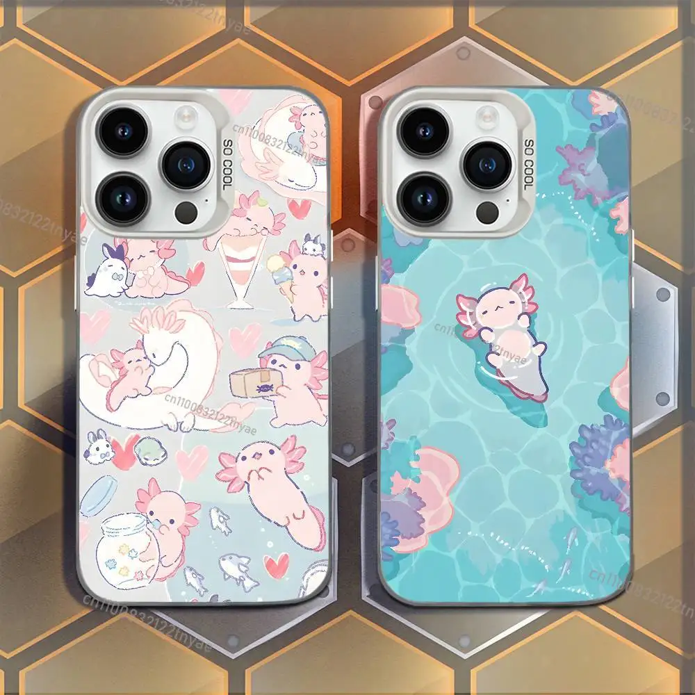 

Cartoon axolotl cute Phone Case For iPhone 17,16,15,14,13,12,11,Mini,Pro,E,MAX White Candy Matte Shockproof Cover