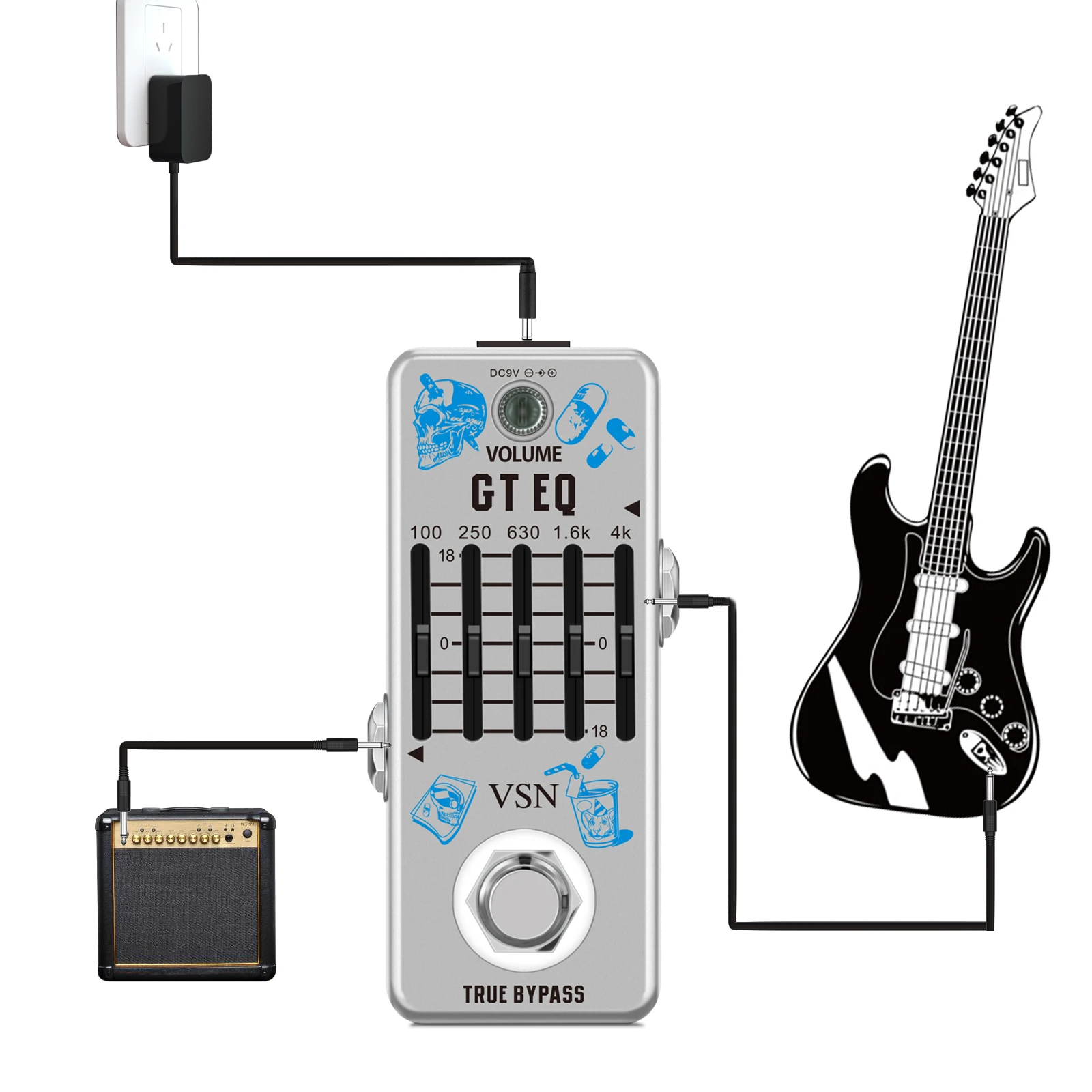 VSN EQ Pedal, 5 Band EQ Pedal Electric Guitar Equalizer (100Hz 250Hz 630Hz 1.6kHz 4kHz) Provides ±18dB for Each Band EQ Seeker f