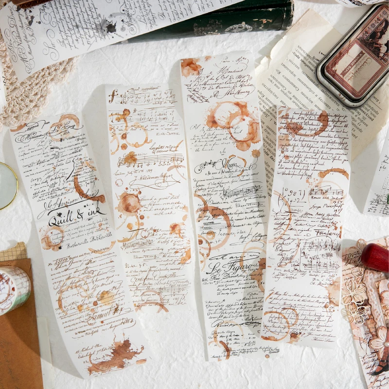 70 mm * 200 cm/Rolle Retro-Stil Text Manuskript Thema Washi Tape Collage Junk Journal Hintergrund Dekoration Aufkleber DIY Scrapbook