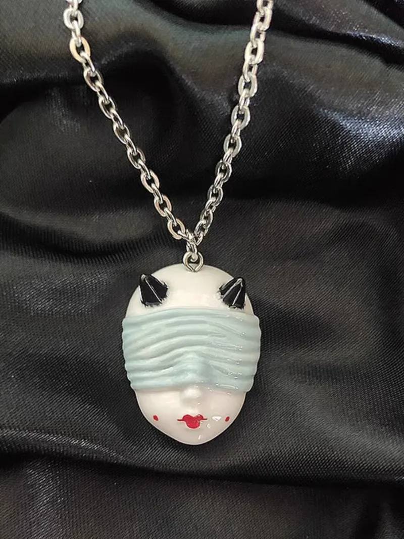 jewelry China Hand-painted Ceramic necklace doll Mask Cosplay Pendant Necklace For Women Charm Jewelry Gifts hip hop chain