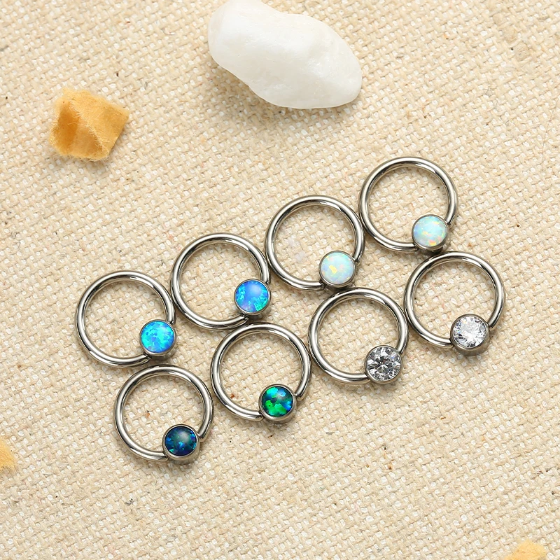 Nose Rings G23 Titanium Piercing Opal BCR Hoop 8mm Cartilage ASTM F136 Titanium Hypoallergenic No Nickel Jewelry for Women Men