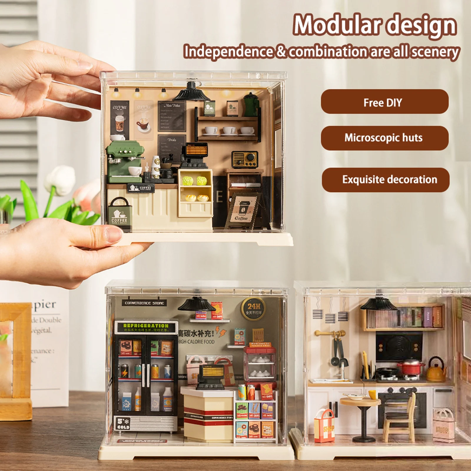 

Ручная работа DIY миниатюрная кабина строительные блоки сборка имитация модели дома светящаяся игрушка подарки