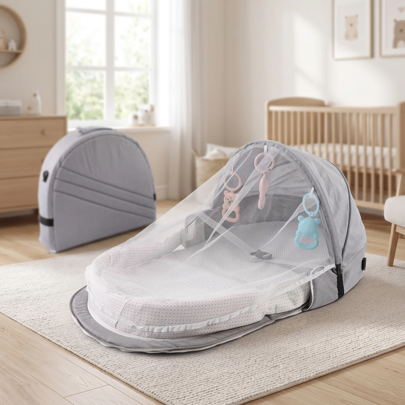 Baby Travel Bed with Bug-Protection Net Padded Baby Travel Bed Bassinet with Bug-Protection Net Safe Portable Bassinet