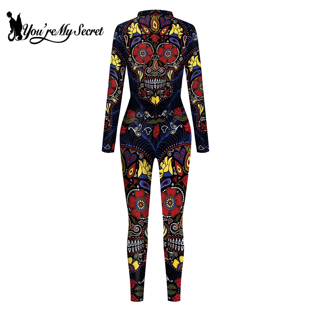 [You\'re My Secret] Halloween Skeleton 3D Printing Holiday Party Cyberpunk Punk Jumpsuit Colorful Skull Leggings Performance Suit