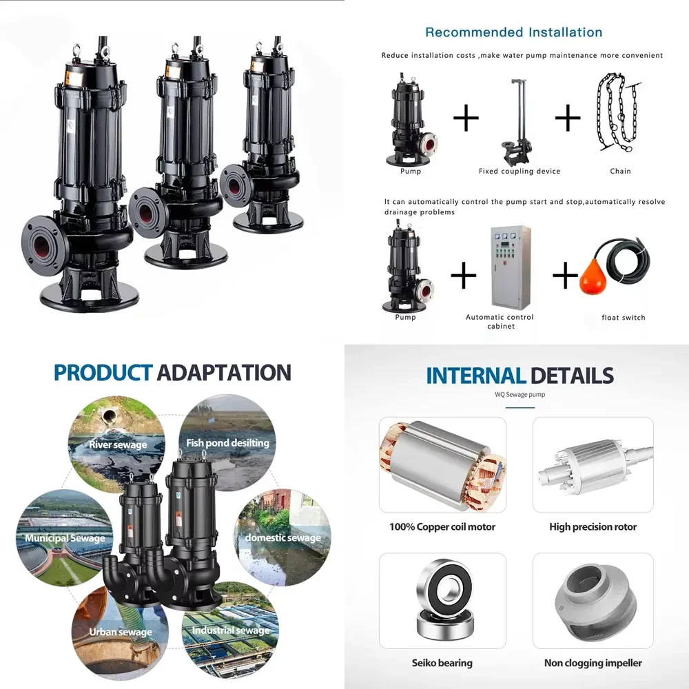 

7.5 kW Inline Pump Portable Municipal Sewer Dredging Industrial Nonclogging Submersible Sewage Pumps