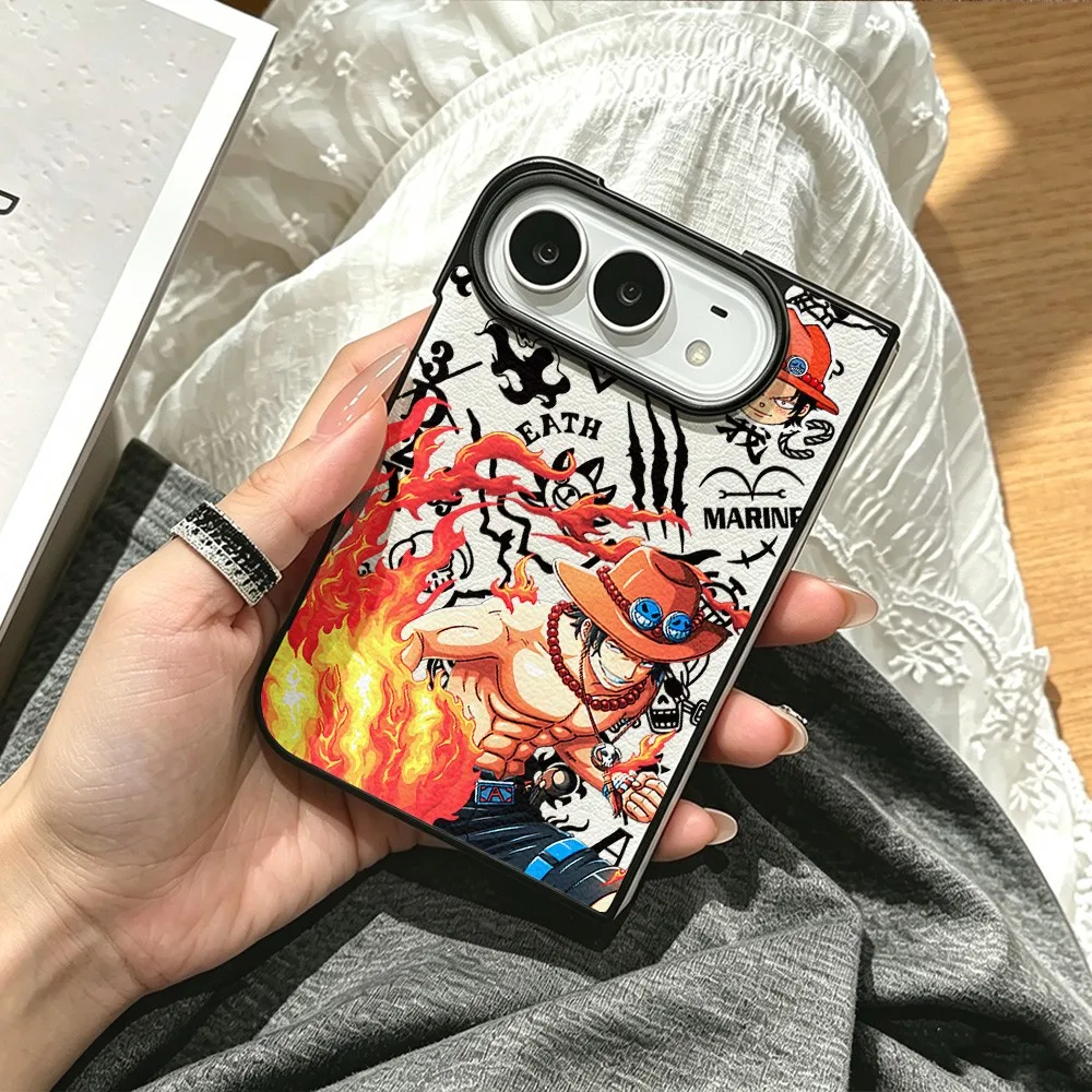 Hot-blooded L-luffys New Folding Phone Case for iPhone Duo Fold Shockproof duo Back fold Hard Skin texture Cover