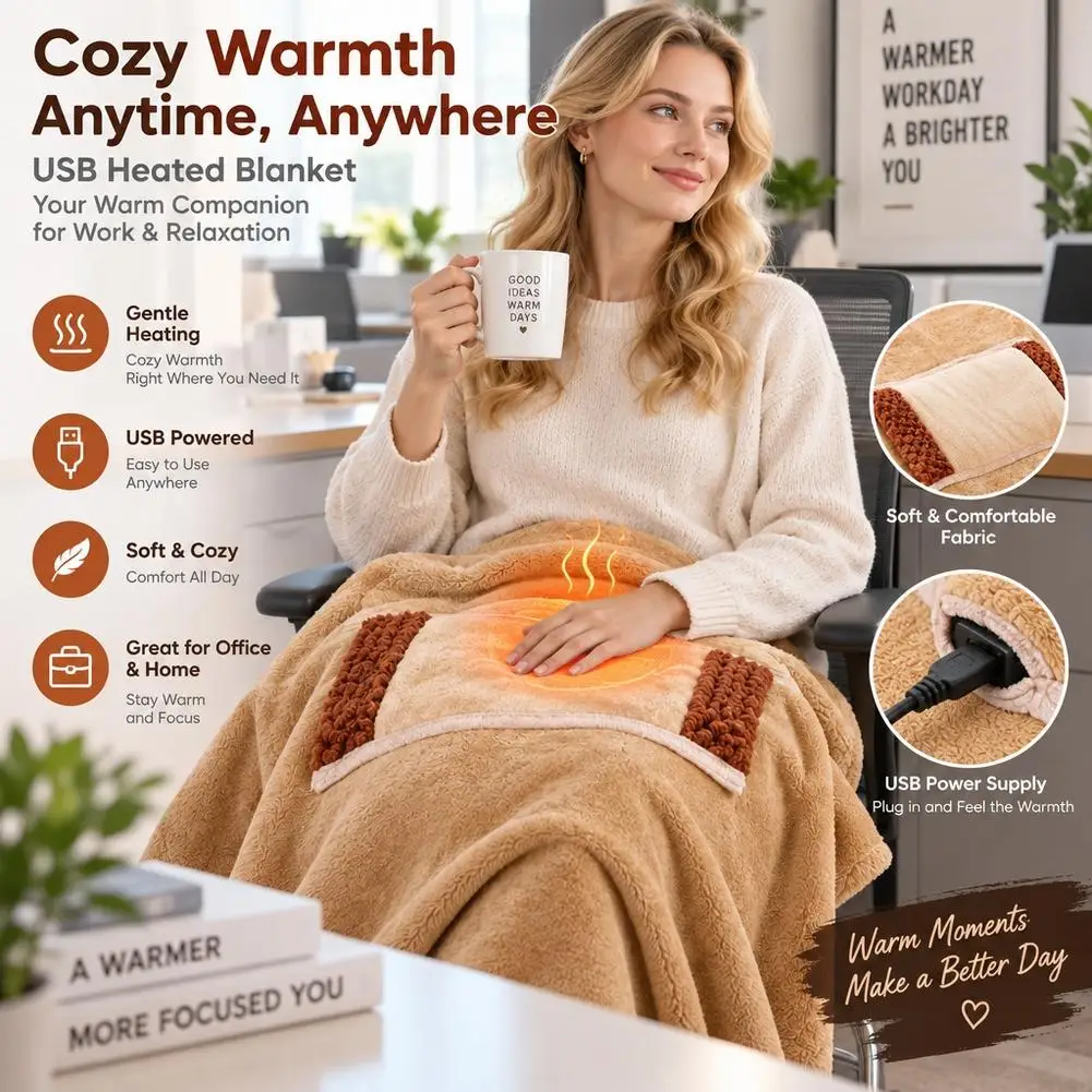 Winter Warming Blanket USB Rechargeable Portable Flannel Electric Blanket with Pocket Heating Blanket Hand Warmer Knee Blanket