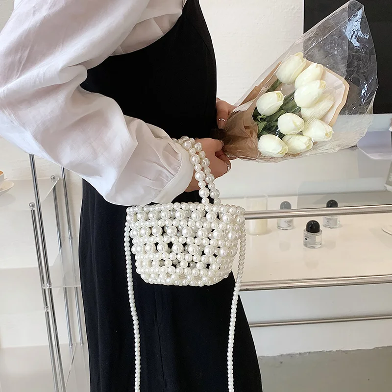 Beaded Pearl Solid Personality Hand Bags Bucket Fashion Shoulder Bags 2024 Hot Sale Crossbody Bag for Women Bolso De Mujer