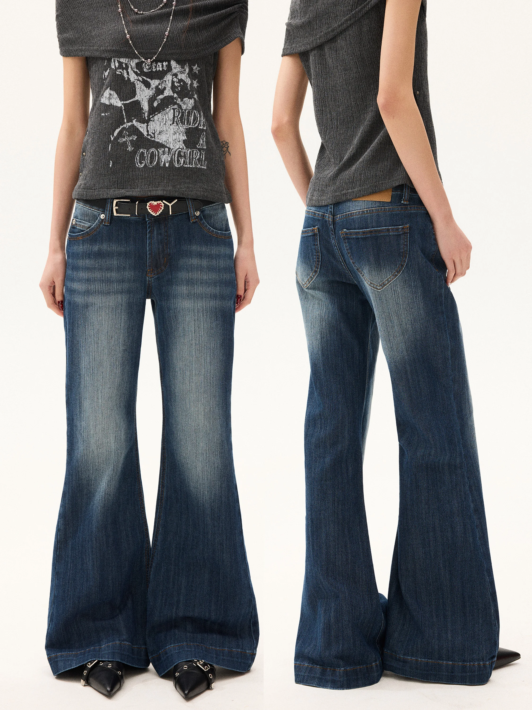 

Retro Low Waist Bell Bot Denim Jeans Women's Bamboo Texture Early American Sle Versatile Long Pants Free Sonata