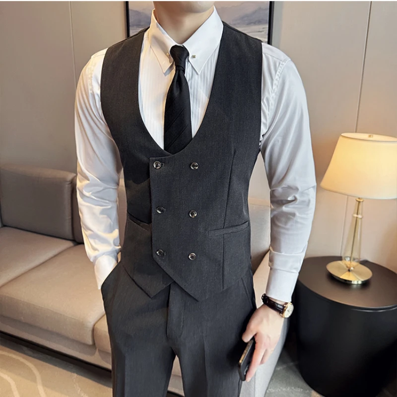 Men\'s Spring High Quality Business Suit Vest/Male Slim Fit Fashion Double Breasted Solid Color Tuxedo Vest Man Blazers 4XL-M