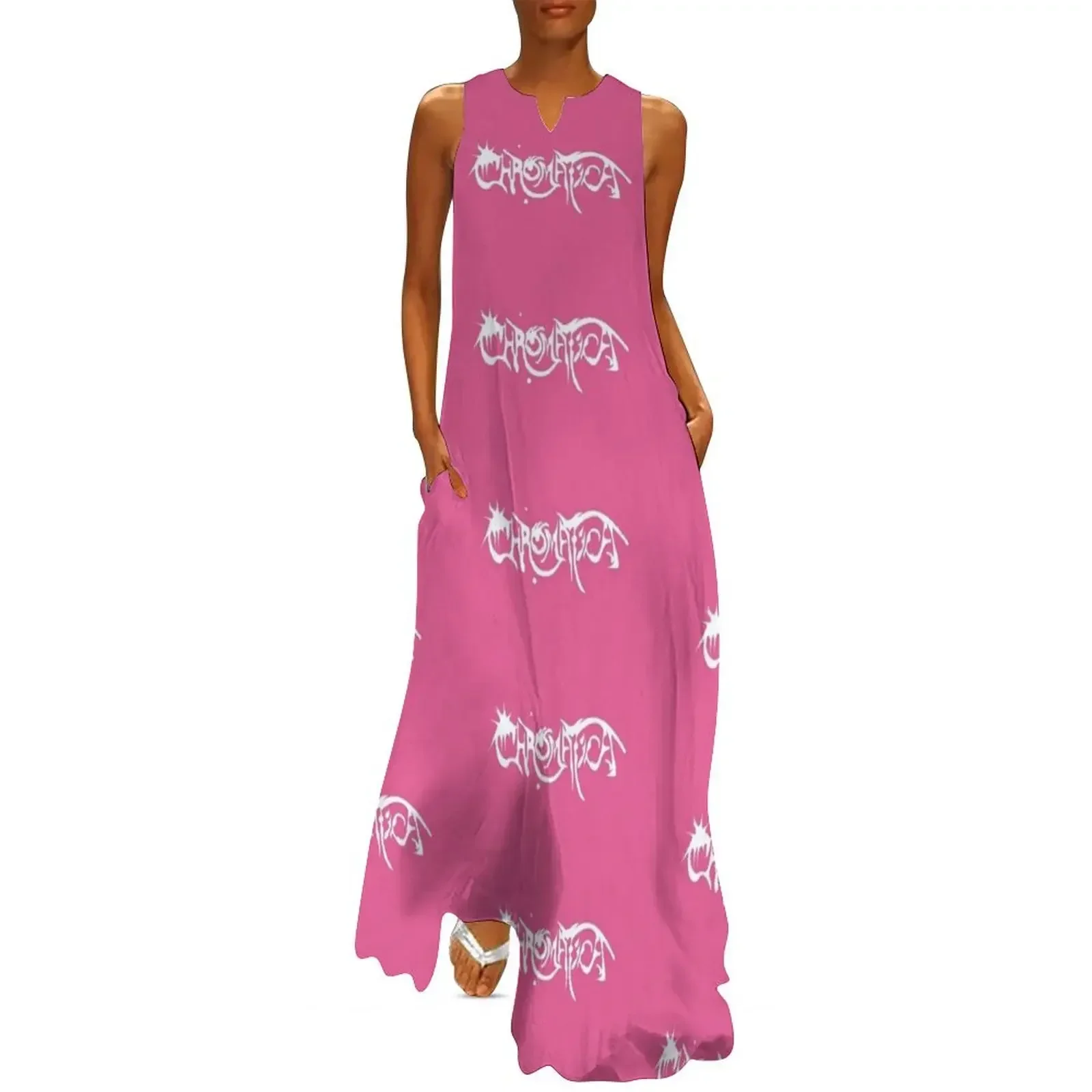 

Chromatica in White Pink Font Lady Gaga Long Dress Dresses gala Dress women dresses with long sleeves Dress