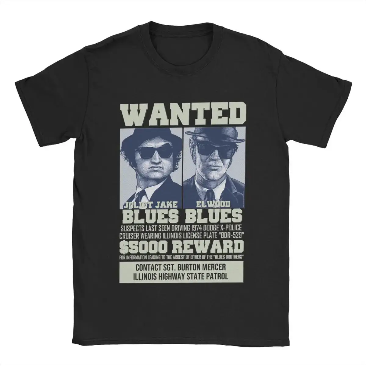 

Men's T-Shirt The Blues Brothers Wanted Humor Cotton Tee Shirt Short Sleeve