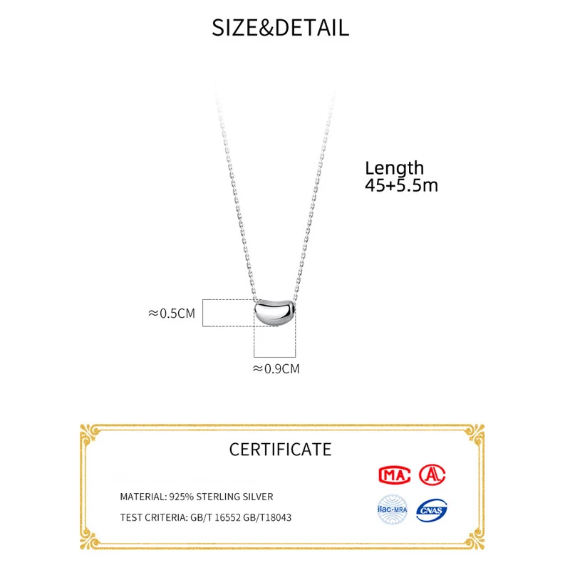 La Monada Women\'s Necklace 925 Silver Chains Woman On Neck Silver Small Beans Pendant Jewelry For Women Necklace Silver Girl