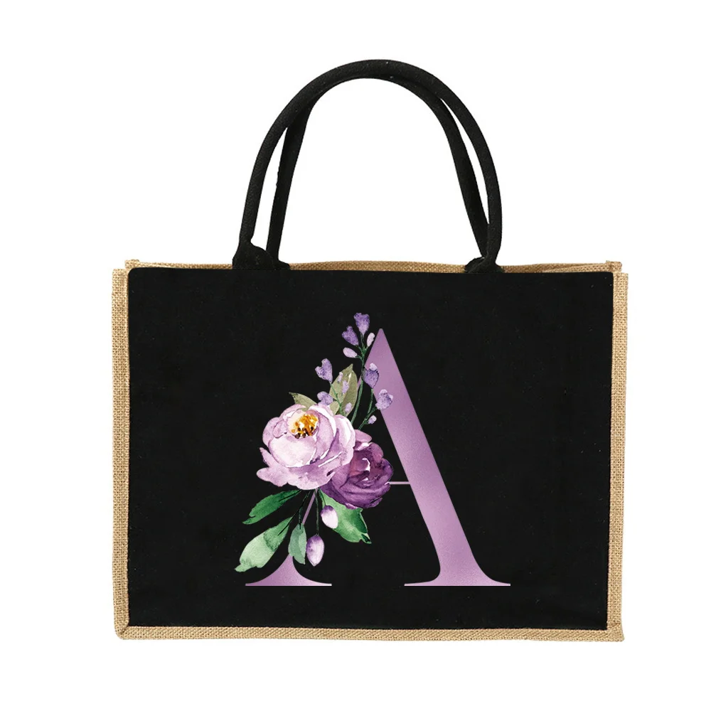 Imitation Sacks Shopping Bag Vintage Tote Bags Print Purple Letter Series Reusable Eco Grocery Storage Bags Vintage Beach Bag