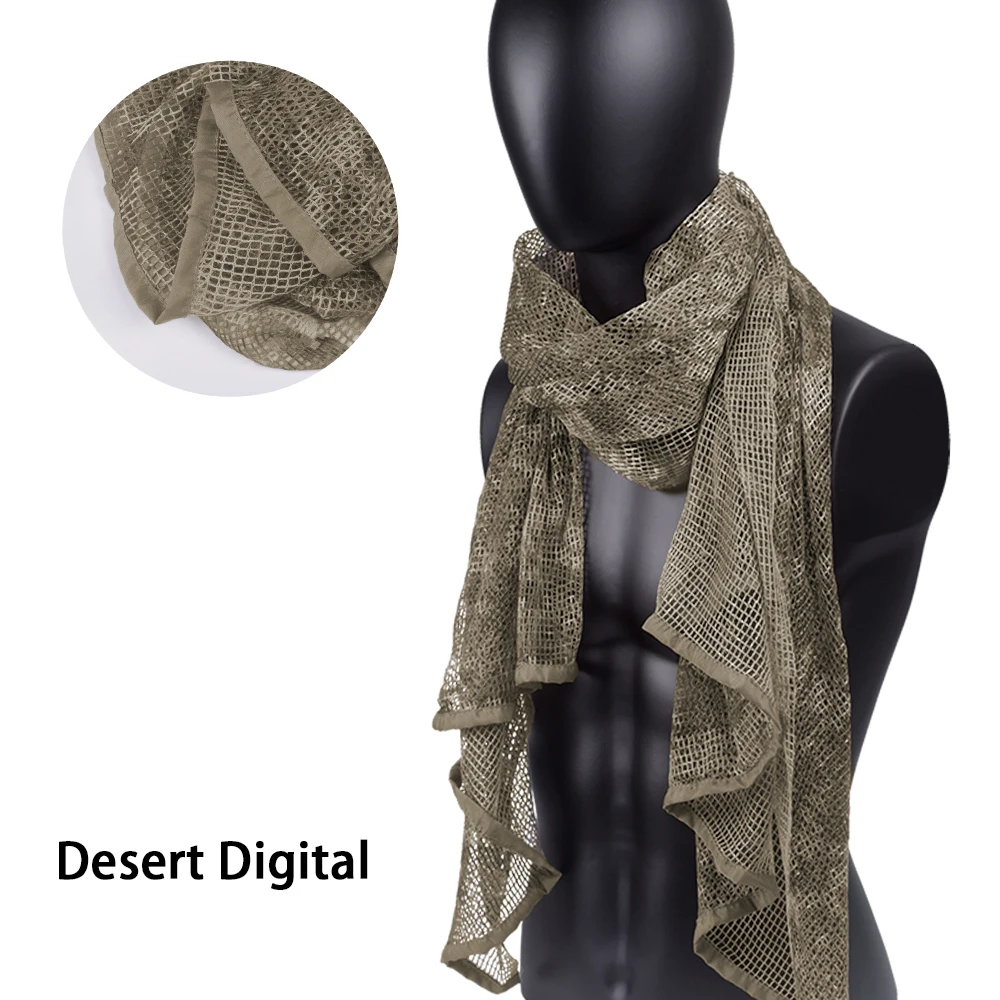 Tactical Large Camouflage Scarf Mesh Breathbale Scarf Sniper Face Veil Camo Men Riding Cycling Veil Fishing Hiking Scarves