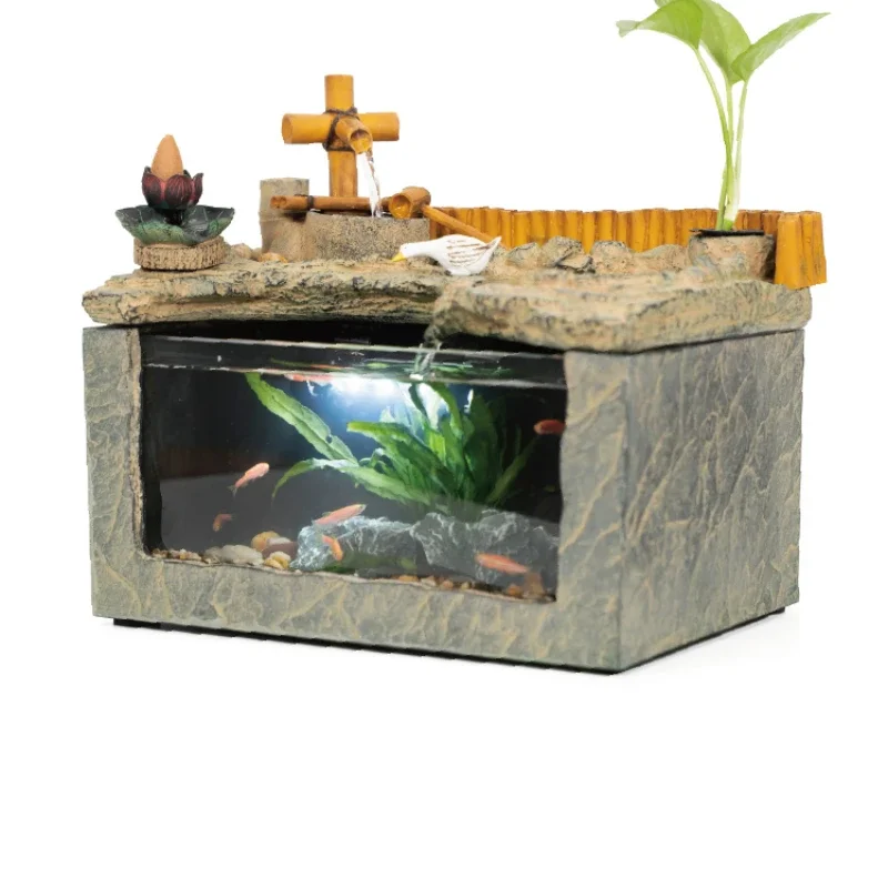 Living room landscape flowing water fish tank landscaping desk creative micro landscape office tea table decoration ornament