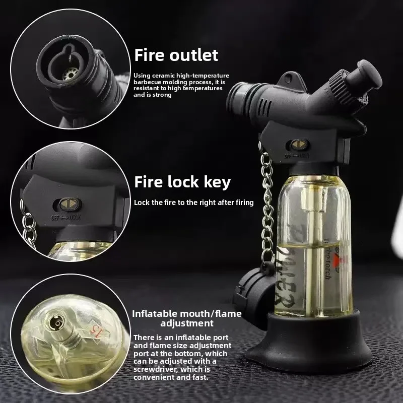 Outdoor BBQ Windproof Blue Flame Spray Gun Lighter Kitchen Durable Large Capacity Transparent Gas Chamber Igniter Business Gift