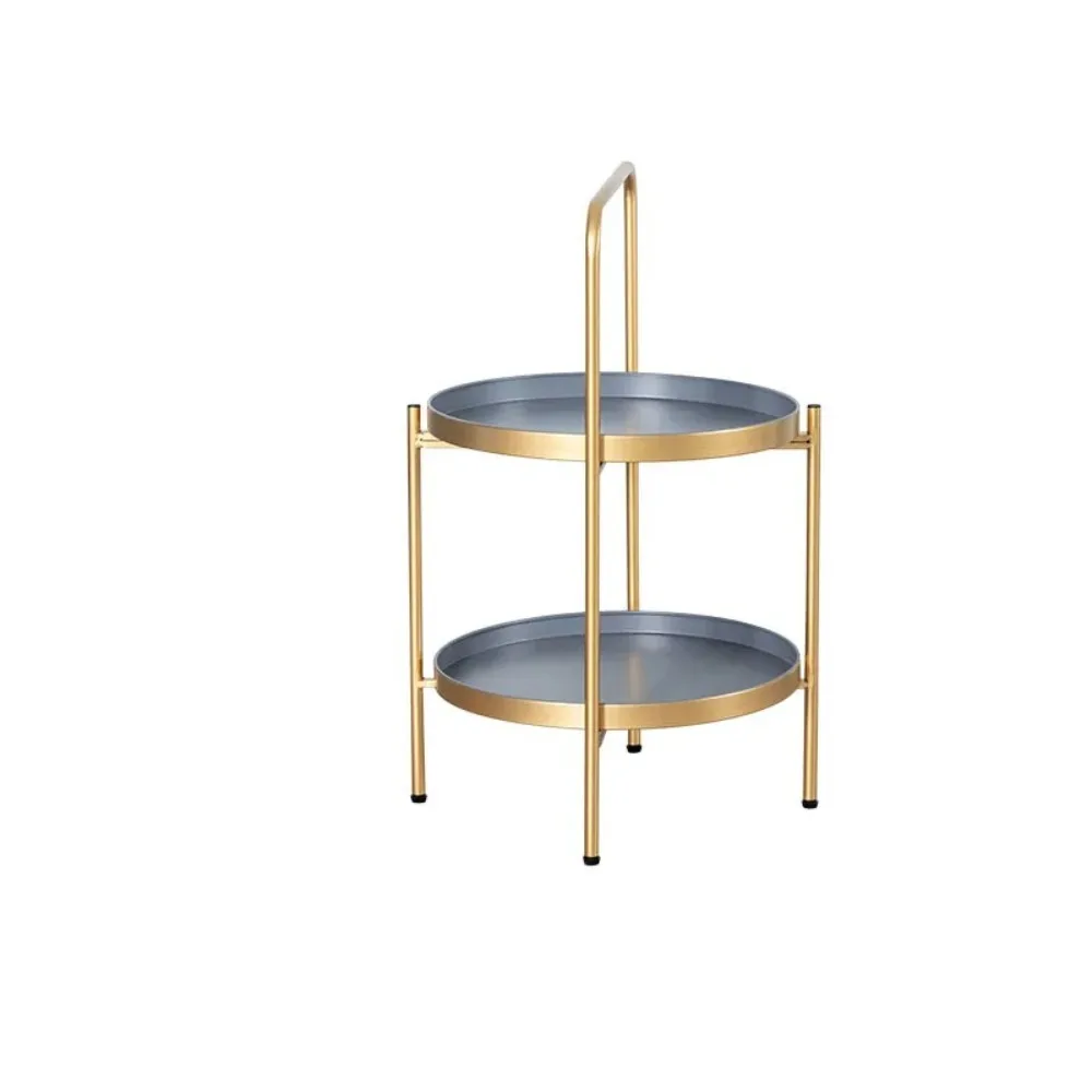 Luxury and Durable Gold Wrought Iron Coffee Table with Round Base and Handle, Perfect for Living Room and Bedroom