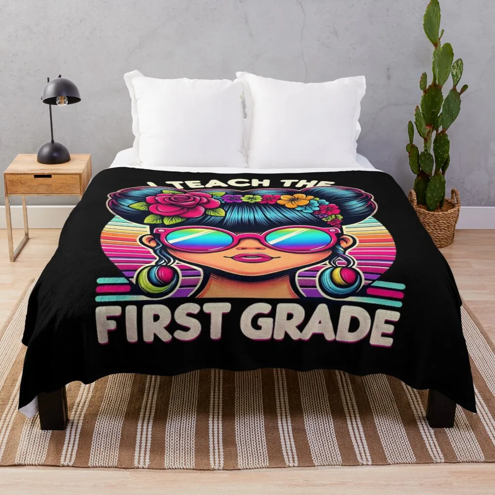 

Kids Groovy Messy Bun First Grade First Day Girls Toddlers Throw Blanket Fashion Sofas Comforter Blankets