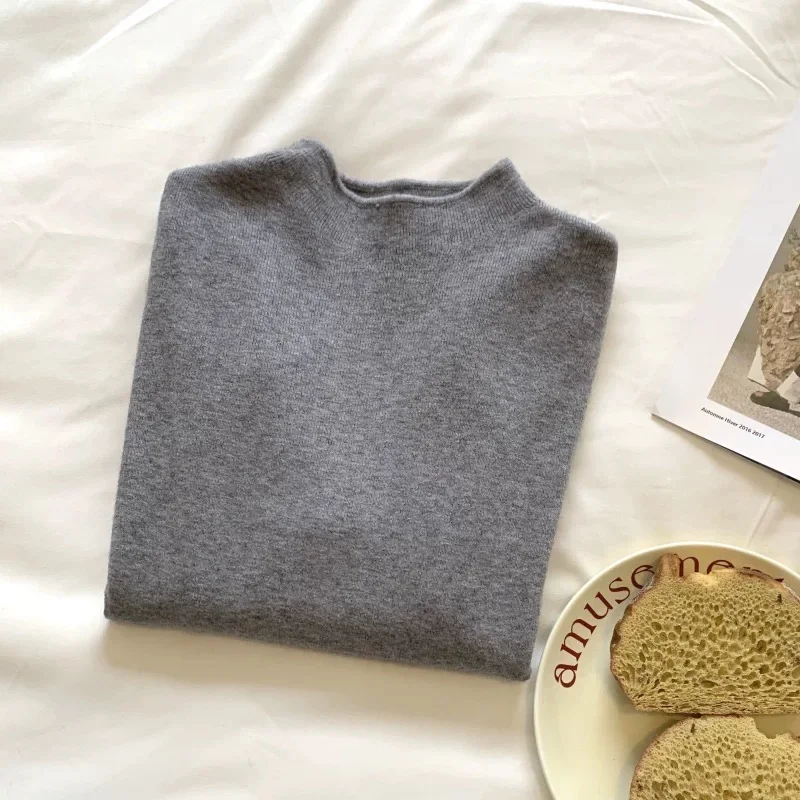 

Sweaters Fashion Long Sleeve Knitted Sweater Women Pullovers White Mock Neck Knitwears Knit Sweater Pullover Women Tops Q2054