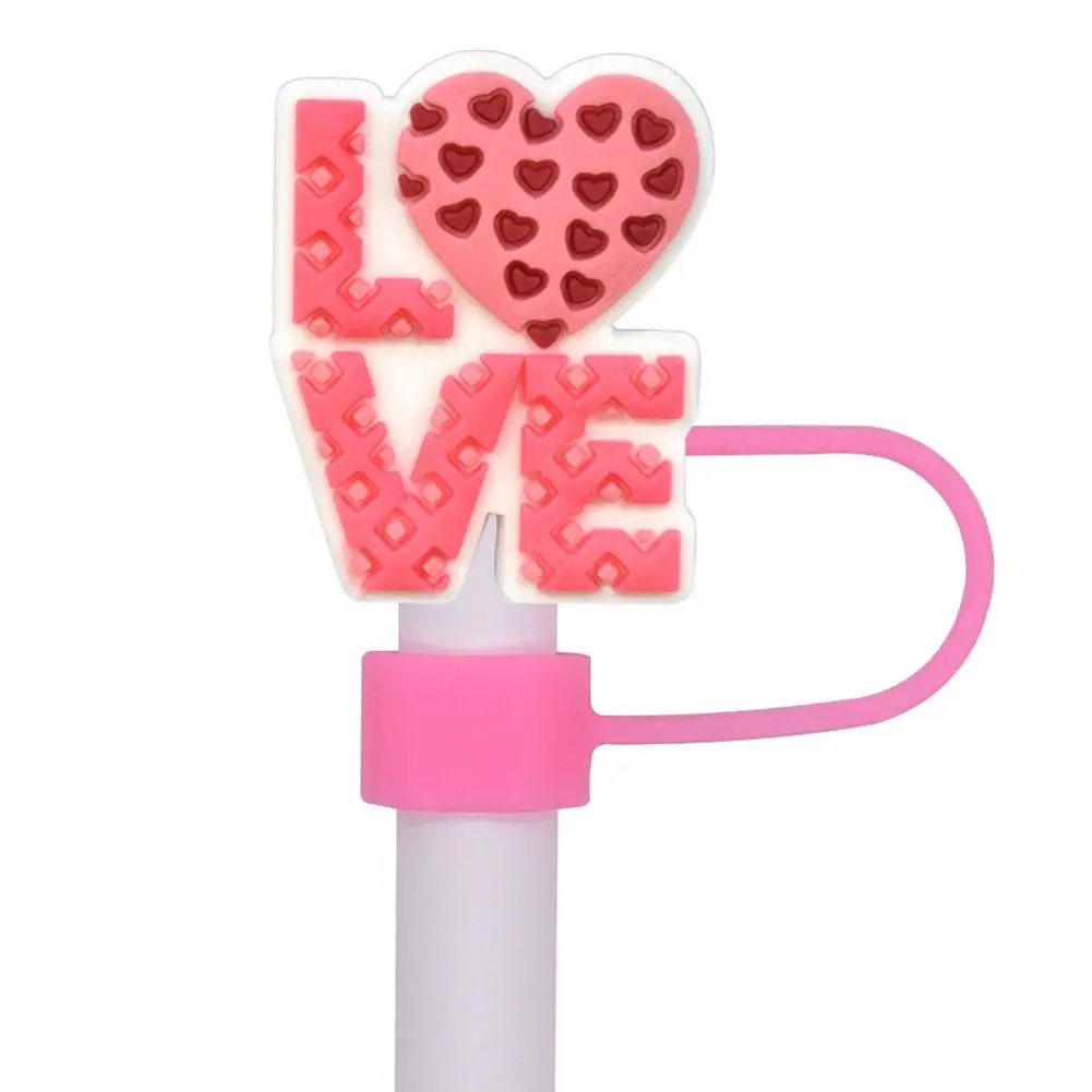 Pink Heart Shape Straw Covers Cap For 7mm-8mm Cap Lovely Straw Topper Reusable Dust-proof Splash Proof Drinking Dust Cap H5r8