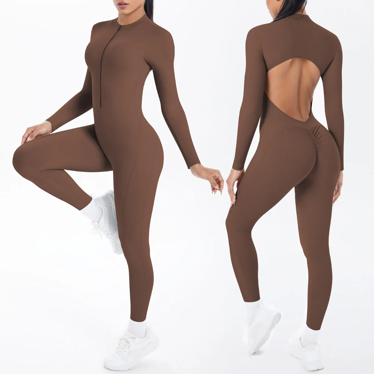 

Woman Yoga Bodysuits Long Sleeves Zipper Yoga Suit Outdoor Running Gym Top Yoga Sport Leggings Quick Drying Backless Jumpsuits
