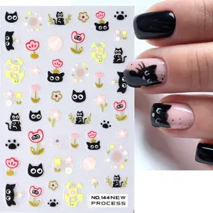 2 buah Stiker Kuku Kucing Hitam 3D Stiker Seni Kuku Berperekat 3D Hewan Kartun Lucu Aksesori Manikur Dekorasi Slider Dekorasi Manikur 12 stiker kucing lucu penjualan terbaik - №