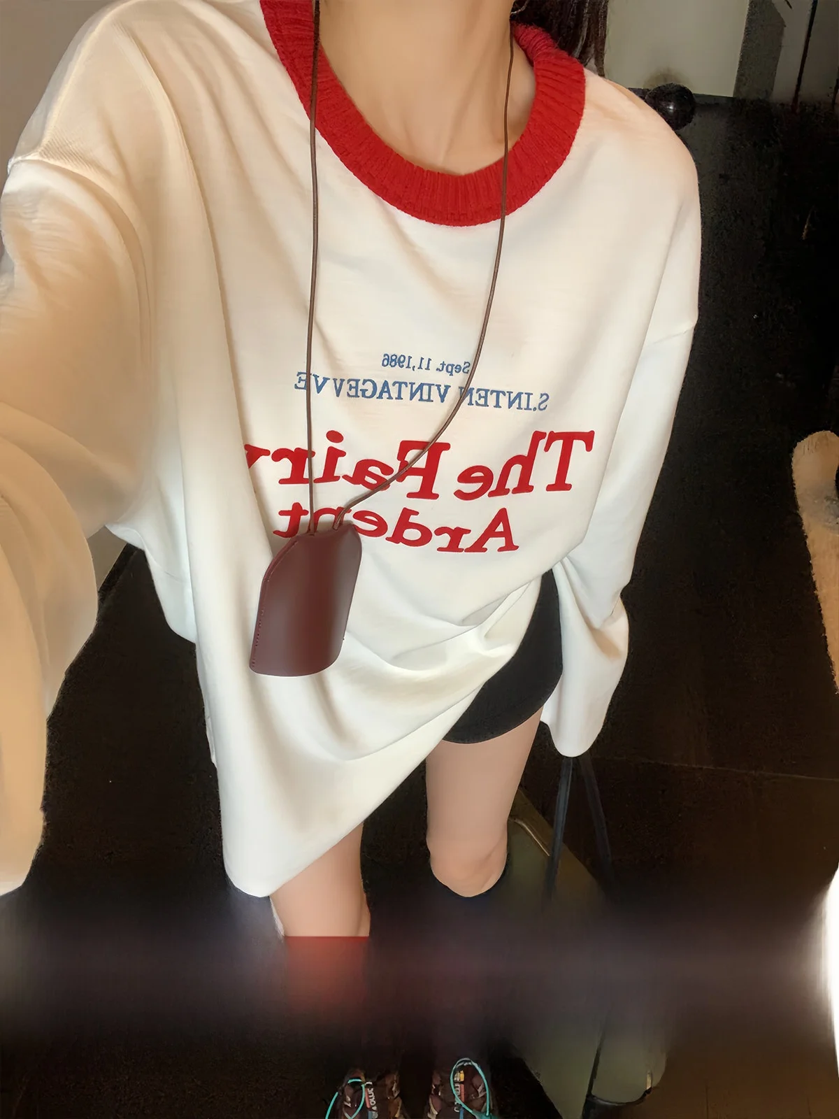 

Свободная белая футболка с принтом Long Sve, женская летняя американская ретро круглая футболка Ne Base irt, внутренняя одежда, классическая крутая...