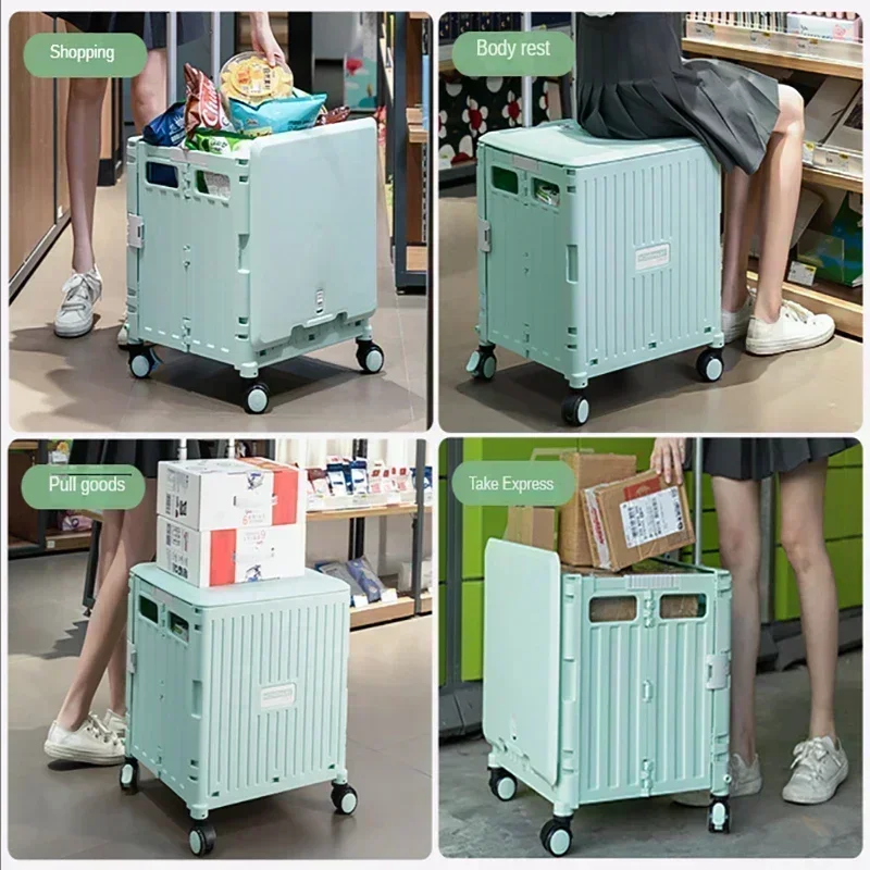 Eason Pull Rod Folding Shopping Cart Korea Household Adjustable Trailer Multi-function Universal Wheel Travel Storage Trolley