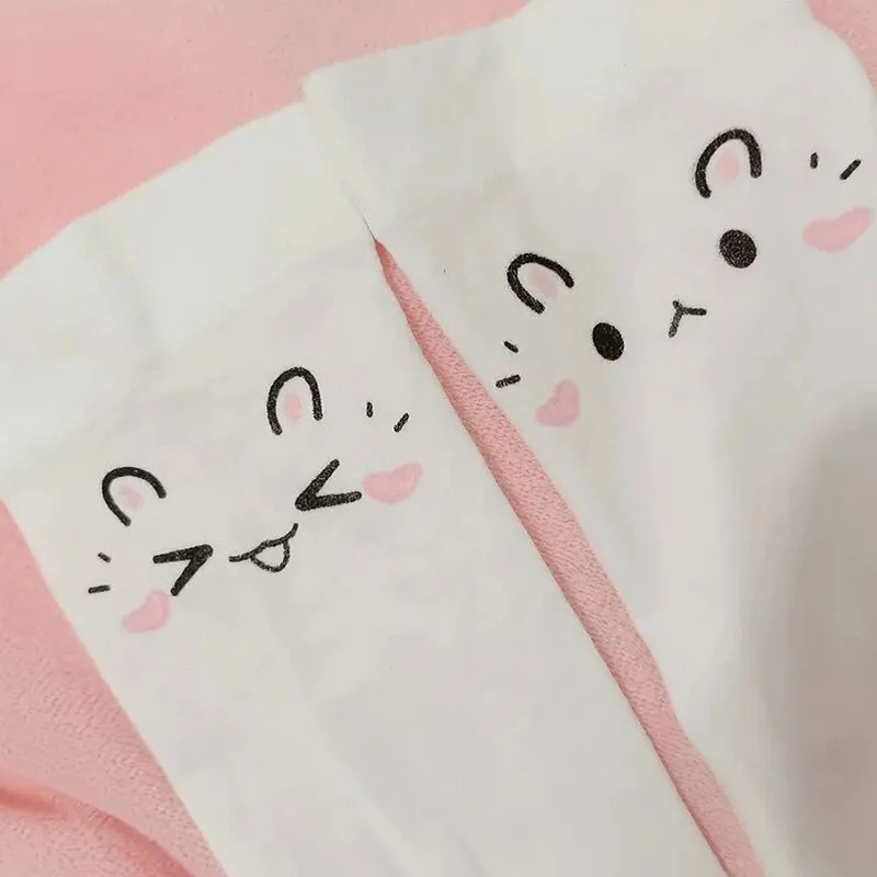 JK Cat Paw Oberschenkelsocken, weißer Aufdruck, lange Socken, Harajuku-Ausdruck über dem Knie, Oberschenkelhohe Strümpfe, japanische Cosplay-Socken