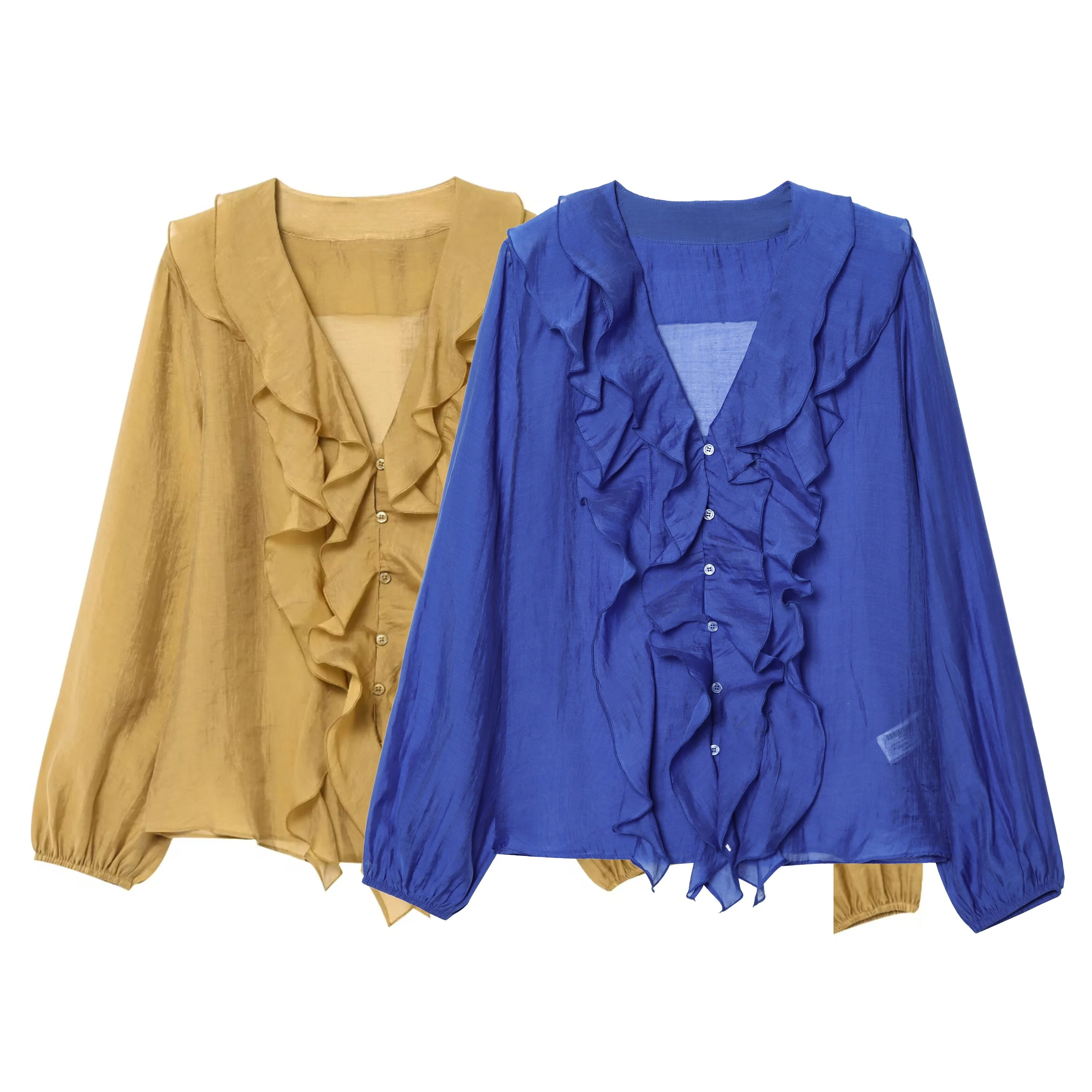 

UNIZERA2025 New Summer Women's Casual Simple Fashion Versatile Layered Decorative V-neck Long-sleeved Shirt