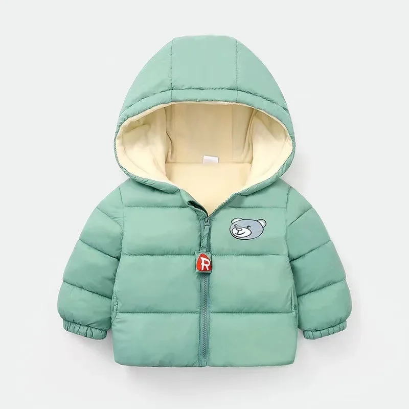 Winter Baby Boys Fleece Jacket For Kids Cartoon Bear Zipper Coat Autumn Boy Warm Hooded Down Jackets Children Outerwear Clothing