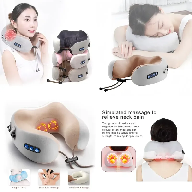 for CYANMED U type Rechargeable Neck Care Massage Pillow Memory Foam Mechanical Kneading Multi Function Control for Home