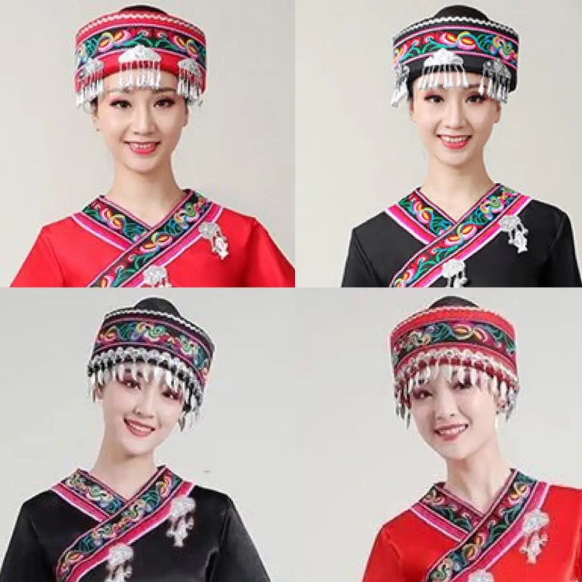 Miao Hmong Traditional Hat For Women Stage Performance Headdress Tassel Ethnic Hats Carnival Halloween Party Headdress