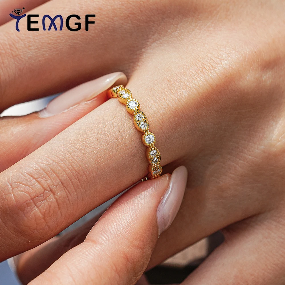 

TEMGF All Moissanite Rings 925 Sterling Silver Plated 18K Gold for Women D Color Couple Eternity Band Jewelry With Certificate