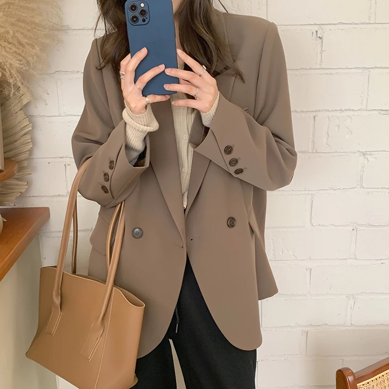 

UNXX Korean Suit Top 2021 Autumn High-End Street Style Loose Casual All-Match Khaki Suit Jacket Women Female Office Lady Hot