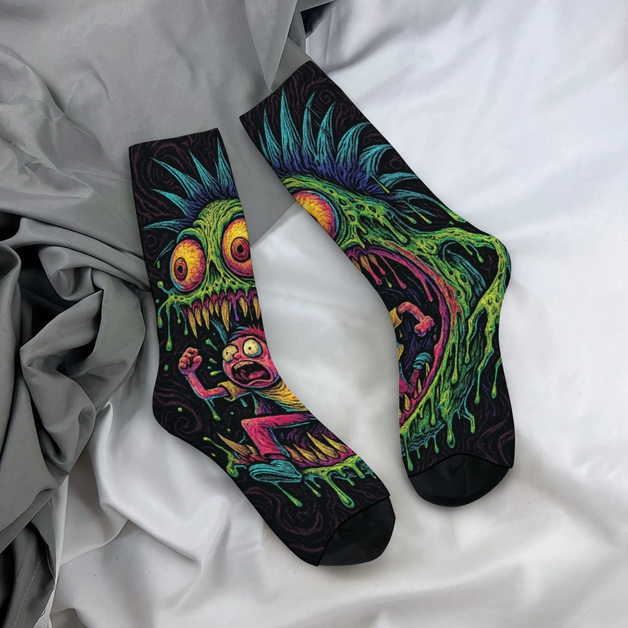 1 Pair Amusing Horror  Quirky Classic Horror Socks for Men Featuring A Retro Harajuku Street Style Perfect Funny Unique Gift
