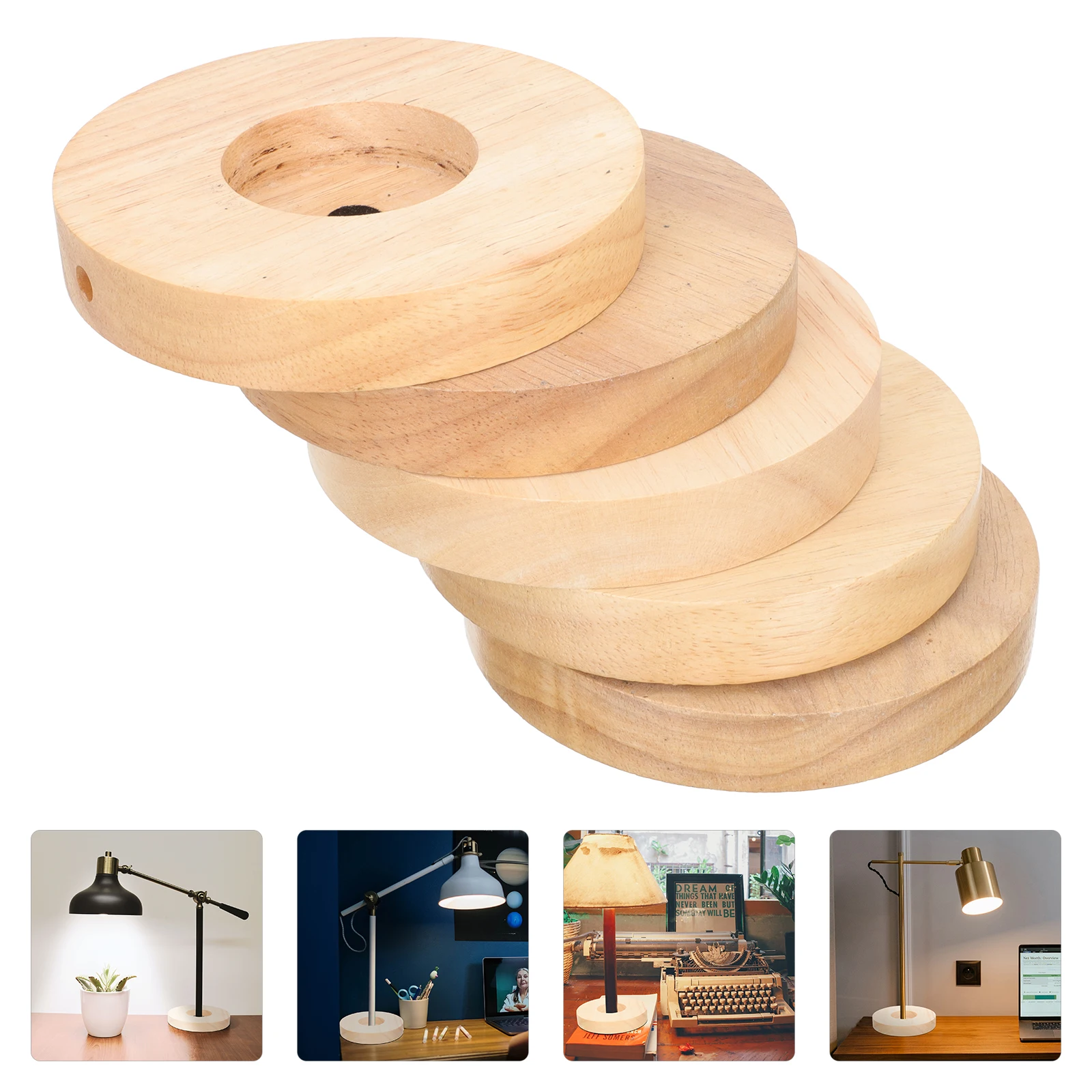 5 Pcs Solid Wood Base Circular Table Bedroom Light Stand Round Night Lamp Bases Wooden Holder Small Night Lamp Study Room Office