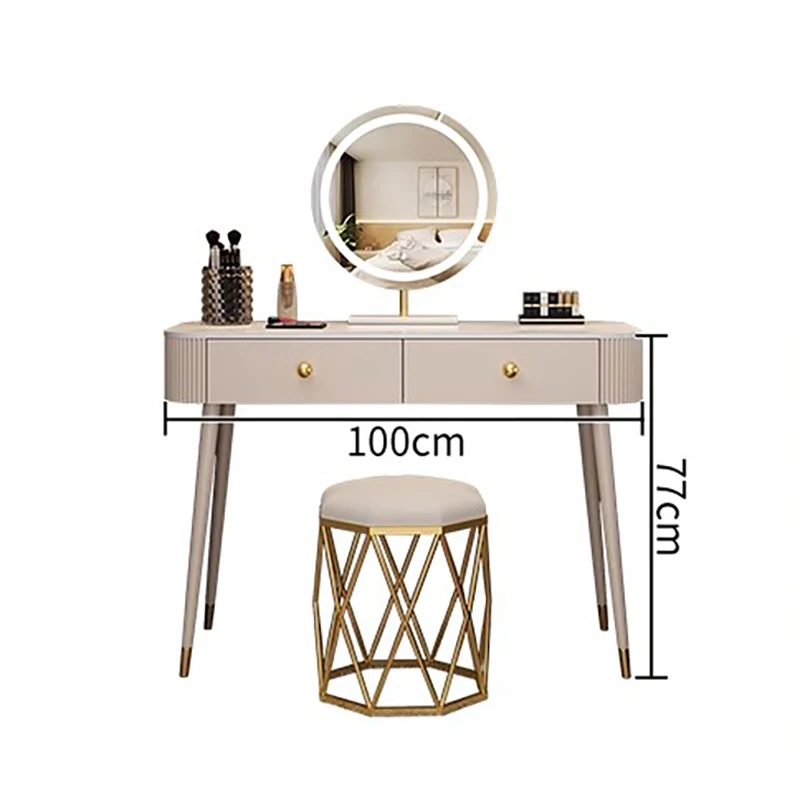 Minimalist White Vanity Table Round Mirror Storage Makeup Vanity Table Luxury Chair Pentiadeira De Maquiagem Home Furniture