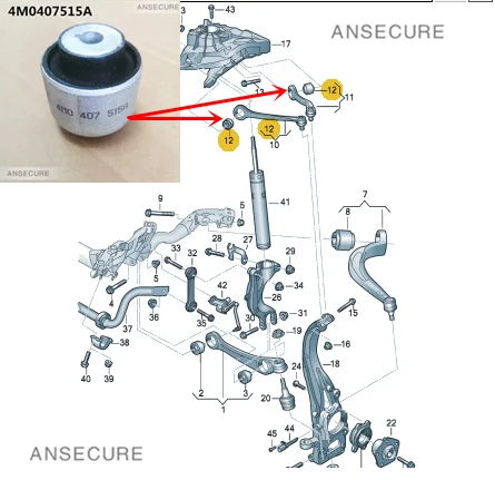 Przednie ramię kontrolne tuleja do zawieszenia tulei gumowe tuleje do Audi A6 C8 A7 Q5 Q7 Q8 VW Touareg 2019-2024 4 m0407515a