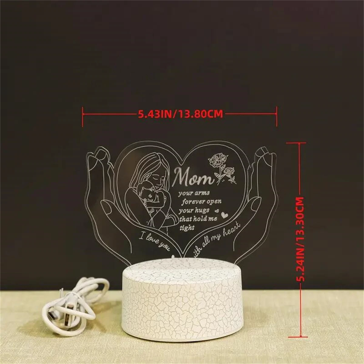 1pc Mom 3D Night Light, 3D Optical Illusion Lamp With Touch, 7-Color Changing Ambient Light For Bedroom