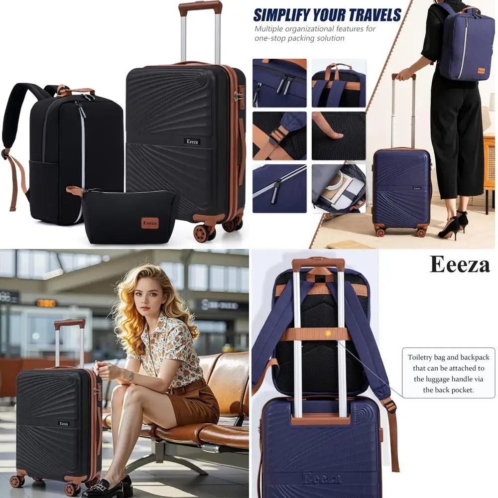 3-Piece Hardshell Luggage Set with Spinner Wheels, ABS Carry-On Suitcases, TSA Lock for Travel