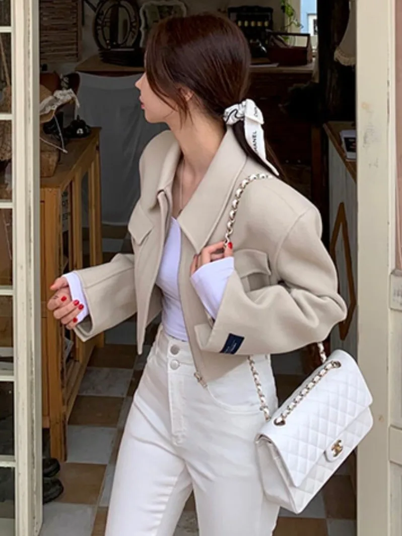 ort Cappotto di lana da donna Autunno Inverno Faion Colletto rovesciato Doppio ket Jaet Top Maglieria premium da donna di piccole dimensioni